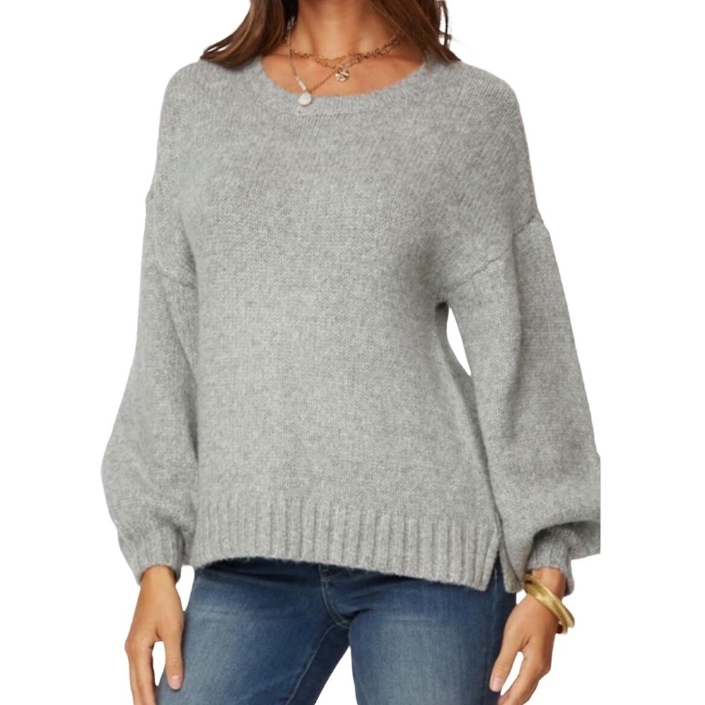 NYDJ Metallic Balloon Sleeve Sweater Heather Grey Size Large Ballet Neck